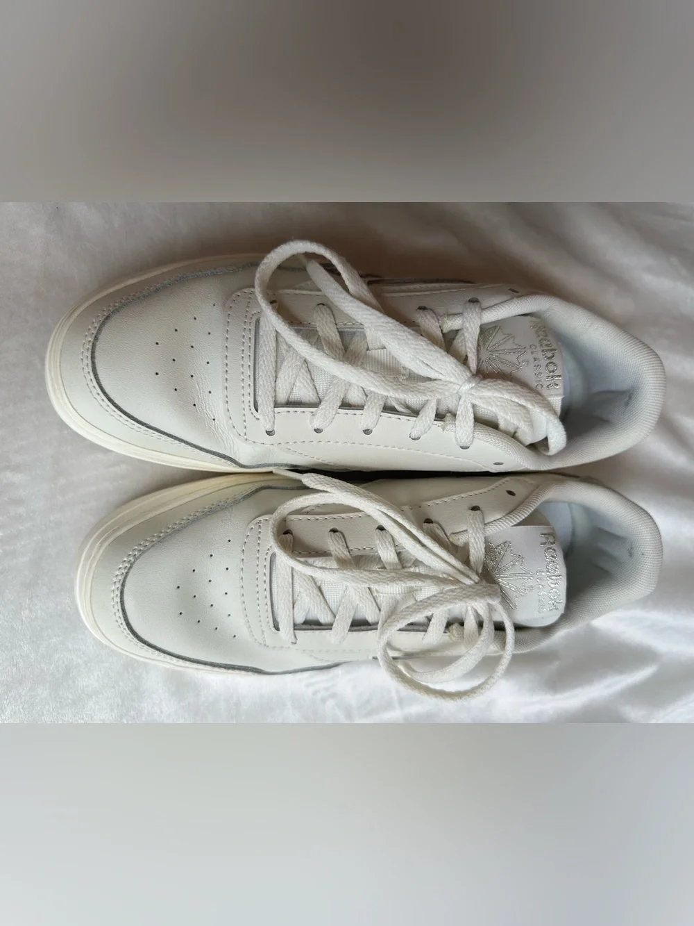 Reebok White Leather Low-Top Sneakers with Black Leopard Print and Gold Heel Tab